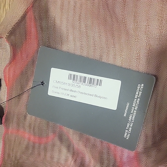 NWT- PrettyLittleThing Pink Printed Mesh Overlocked Bodycon Dress - Picture 3 of 4